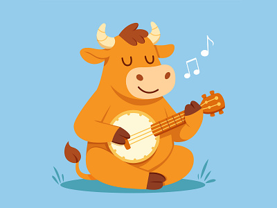 Cute Cartoon Bull Playing Banjo | Animal Music Illustration 2d 2d artist 2d cartoon character 2d character design 2d cow design 2d design 2d mascot cartoon cartoon character cartoon design cartoon mascot character design cow cartoon cow design cow mascot dribbble dribbble artist illustration mascot cartoon mascot design
