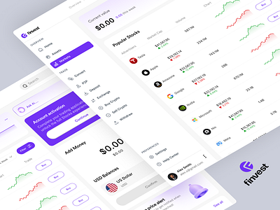Finvest - Investment Hub UI Design | Orbix Studio chart crm crypto dashboard design graph hub investment light mode minimal design money orbix studio platform project management saas sell tasks ui web design website