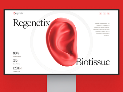 regenetix: AI Regenerative Medicine & Tissue Engineering Desktop 3d anatomy 3d organ bioengineering biotech landing page biotech web design biotech website biotechnology cell therapy website clean gene therapy lab grown tissue minimal modern organ regeneration precision medicine website red regenerative medicine stem cell stem cell therapy tissue engineering
