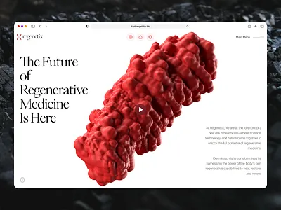 regenetix: Cellular Engineering/Cell Therapy - Hero UI Pattern 3d biology cell bioengineering biology website biotech landing page biotech web design biotech website biotechnology cell therapy clean gene therapy lab grown tissue minimal modern organ regeneration red regenerative medicine stem cell stem cell therapy therapeutic website tissue engineering