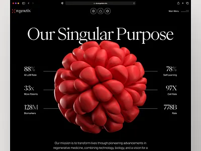 regenetix: AI Regenerative Medicine & Tissue Engineering Desktop bioengineering biology website biotech dark mode biotech landing page biotech web design biotech website biotechnology cell therapy website clean gene therapy lab grown tissue minimal modern organ regeneration red regenerative medicine stem cell stem cell therapy therapeutic website tissue engineering