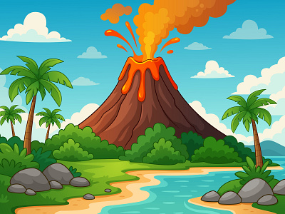 Cartoon Vector Volcano Eruption | Vector Style Background 2d 2d art 2d cartoon background background design cartoon cartoon background cartoon design design dribbble dribbble artist graphic design illustration vector vector cartoon vector design vector style