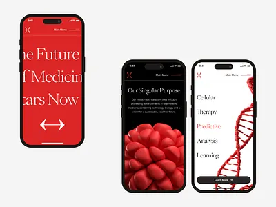 regenetix: AI Bioengineering & Cell Therapy - Mobile Pattern 3d dna bioengineering biotech landing page biotech mobile biotech web design biotech website biotechnology cell therapy website clean gene therapy lab grown tissue minimal modern organ regeneration red regenerative medicine stem cell stem cell therapy therapeutic website tissue engineering