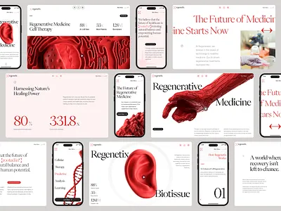 regenetix: AI Regenerative Medicine & Cellular Engineering UI bioengineering biology website biotech landing page biotech web design biotech website biotechnology cell therapy website clean gene therapy lab grown tissue minimal modern organ regeneration red regenerative medicine stem cell stem cell therapy therapeutic website tissue engineering