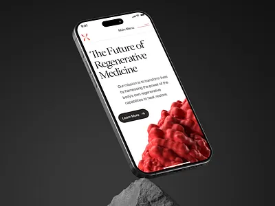 regenetix: The Future of Regenerative Medicine bioengineering biology website biotech landing page biotech mobile biotech web design biotech website biotechnology cell therapy website clean gene therapy lab grown tissue minimal modern organ regeneration red regenerative medicine stem cell stem cell therapy therapeutic website tissue engineering