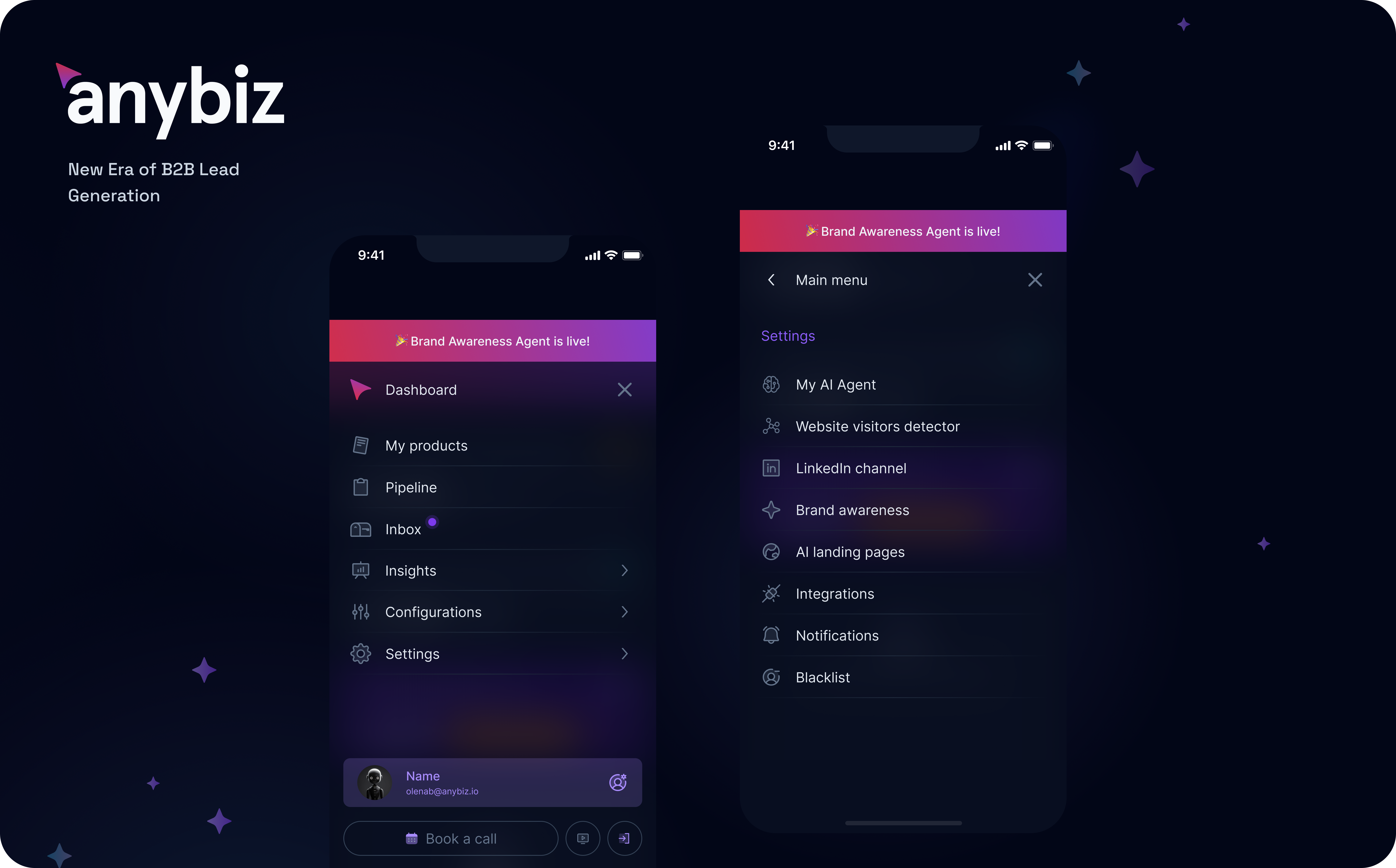 AnyBiz – Navigation menu burger menu lead generation mobile view