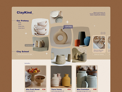 🌿 ClayKind – Artisanal Pottery E-commerce Landing Page branding e commerce graphic design online store pottery product design ui web design