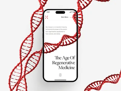 regenetix: AI Regenerative Medicine - DNA Mobile Hero Pattern 3d dna bioengineering biology website biotech landing page biotech web design biotech website biotechnology cell therapy website clean gene therapy lab grown tissue minimal modern organ regeneration red regenerative medicine stem cell stem cell therapy therapeutic website tissue engineering