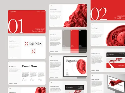 regenetix: Tissue Engineering & Cell Therapy - Brand Book bioengineering biology branding biology website biotech brand biotech branding biotech landing page biotechnology brand book clean gene therapy lab grown tissue minimal modern organ regeneration red regenerative medicine science branding stem cell stem cell therapy tissue engineering