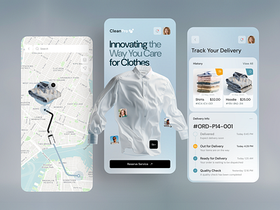 App UI Concept - Laundry Delivery android app app design clean ui delivery app ios app laundry app logistics ux map ui minimal design mobile app mobile design mobile ui on demand service order tracking product design smart service app ux design