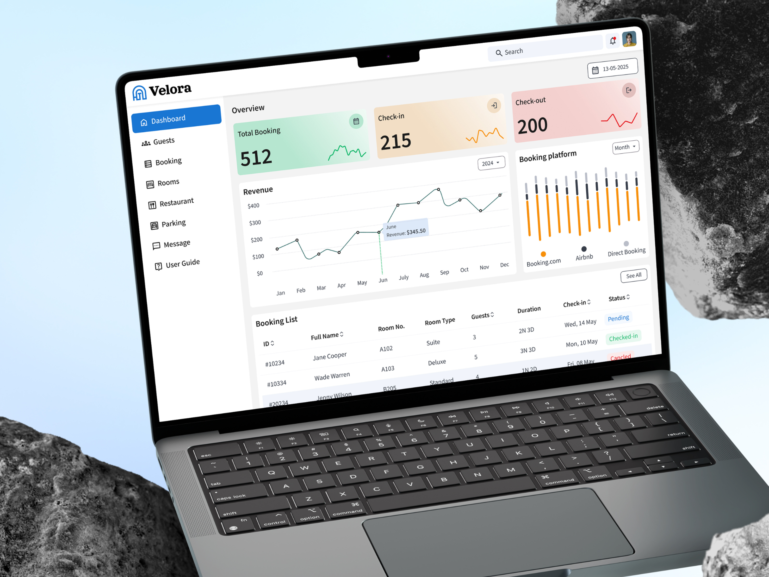 Velora – Hotel Management Dashboard UI dashboard ui design system hotel management minimal ui ui ui ux design uidesign uiux ux web design