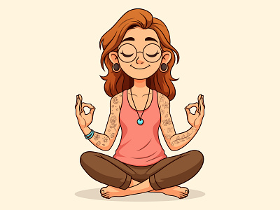 Vector Cartoon Yoga | Woman Vector in Lotus Pose 2d 2d art 2d artist 2d cartoon 2d design 2d vector art cartoon cartoon character cartoon yoga design dribbble dribbble artist female graphic design illustration relaxing pose vector art vector style woman cartoon yoga