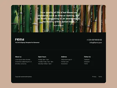 Dark Website Footer Design asian bamboo bamboo trees china clean dark footer footer website copyright green japan kungfu martial arts natural qigong taichi taiwan web webdesign website website footer design