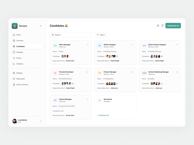 Hiring Dashboard 💻 avatar button card clean dashboard design figma hiring minimal post saas saas design sidebar ui uiux ux web