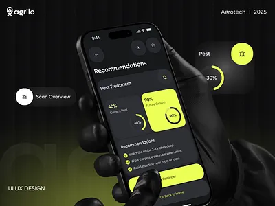 Agrilo — Plant Scan Magic | Potential agri app agriculture agrilo agritech app agro app ai ai app analytic app design dashboard design home screen homepage mobile app potential report scan ui ui ux design ux