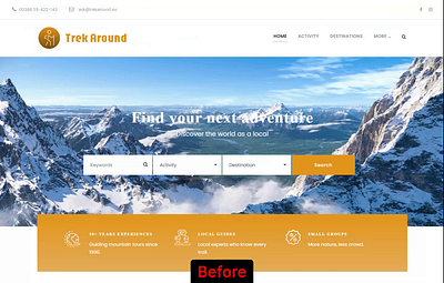Travel Agency Desktop Homepage Redesign abovethefold advertising beforeafter conversion conversionrateoptimization cro desktop digitalmedia figma firstvisiblescreen leadgeneration travel travelagency user experience design userexperience uxui website
