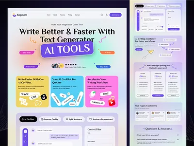 AI Text Generator Landing Page ai aicontentcreator aicopywriting aidashboard ailandingpage aitools aiwriting cleanui creativelandingpage dribbblebestshot figma design gradientui modernui productdesign saasdesign textgenerator userinterface uxdesign webappdesign websitedesign