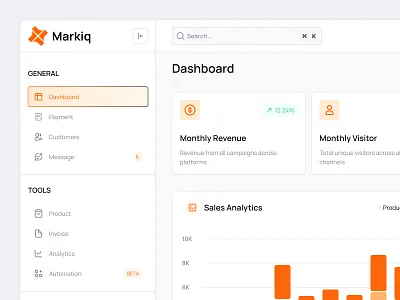 Markiq - Saas Marketing Dashboard analysis chart dashboard design digital digital revo finance marketing minimalist platform revenue saas ui ux