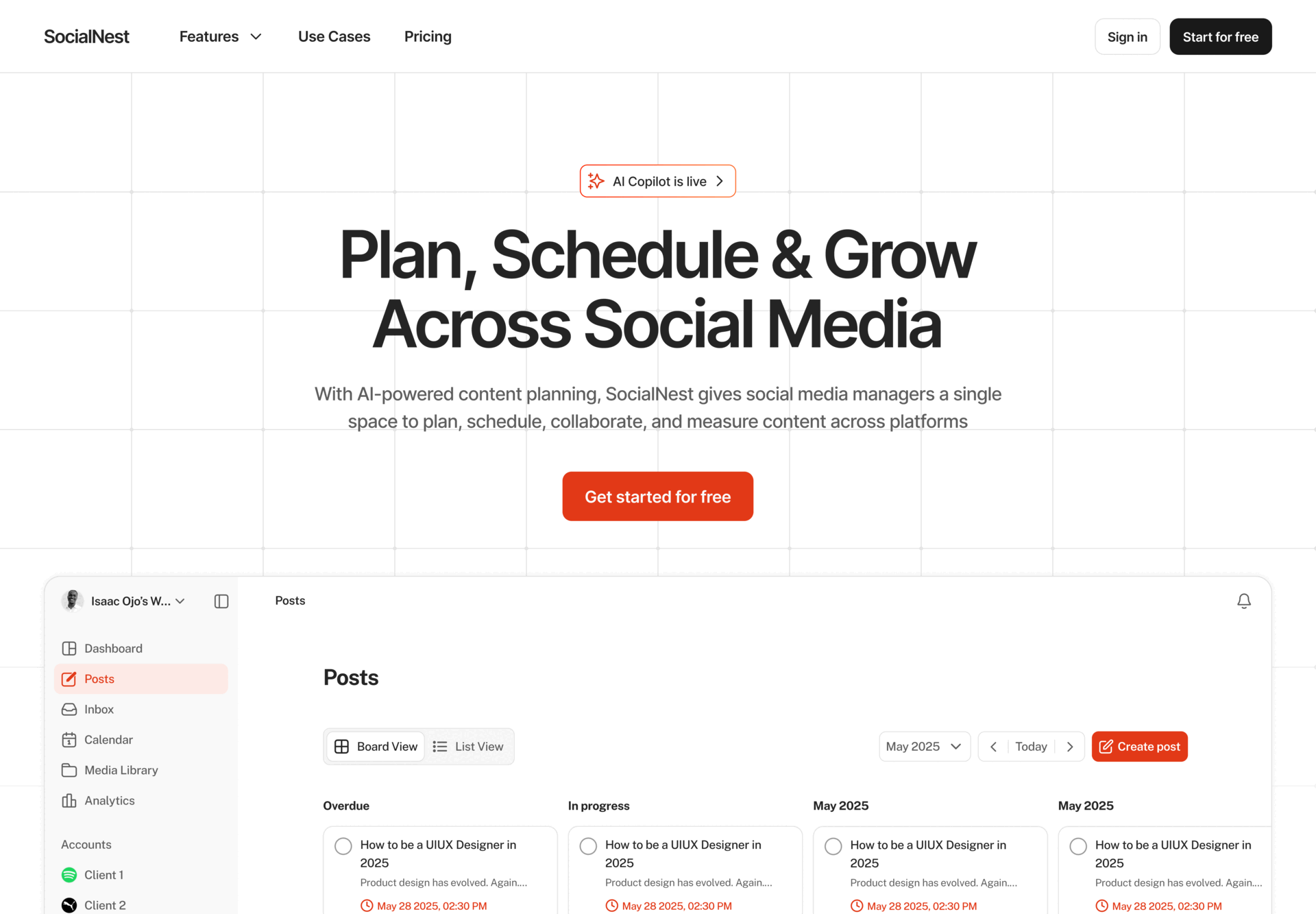 Landing Page Design for SocialNest dashboard design figma framer landing page saas website design