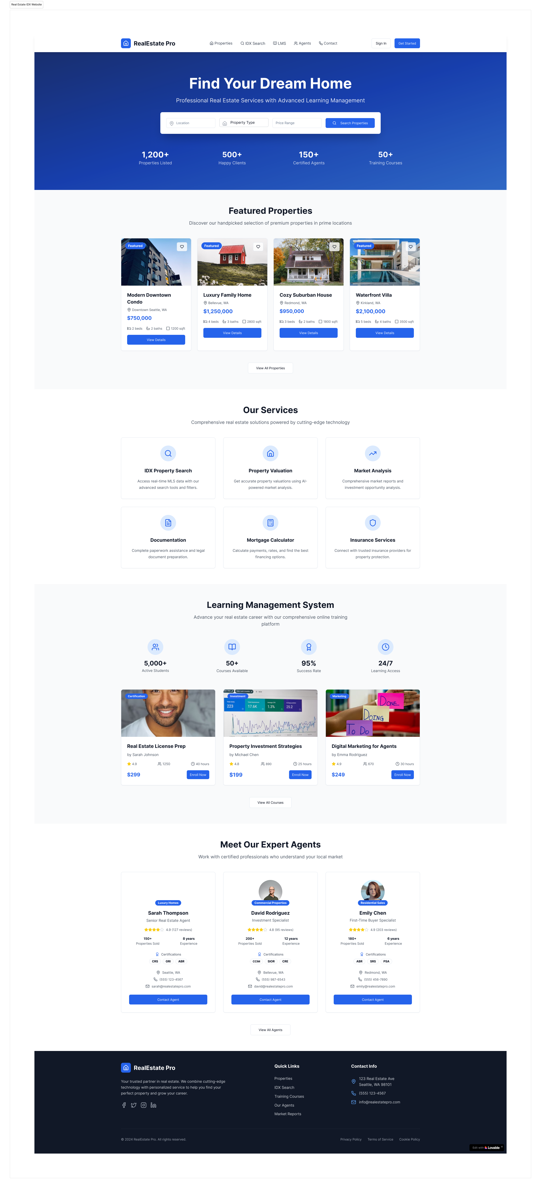 Real Estate investor website with IDX and CRM design idx website realestate website design
