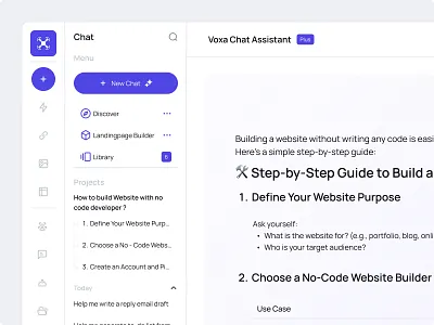 Voxa - Prompting AI Dashboard ai assistant chatbot chatgpt design digital digital revo elegant design minimalist no code prompt ui ux