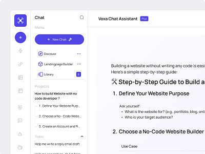 Voxa - Prompting AI Dashboard ai assistant chatbot chatgpt design digital digital revo elegant design minimalist no code prompt ui ux