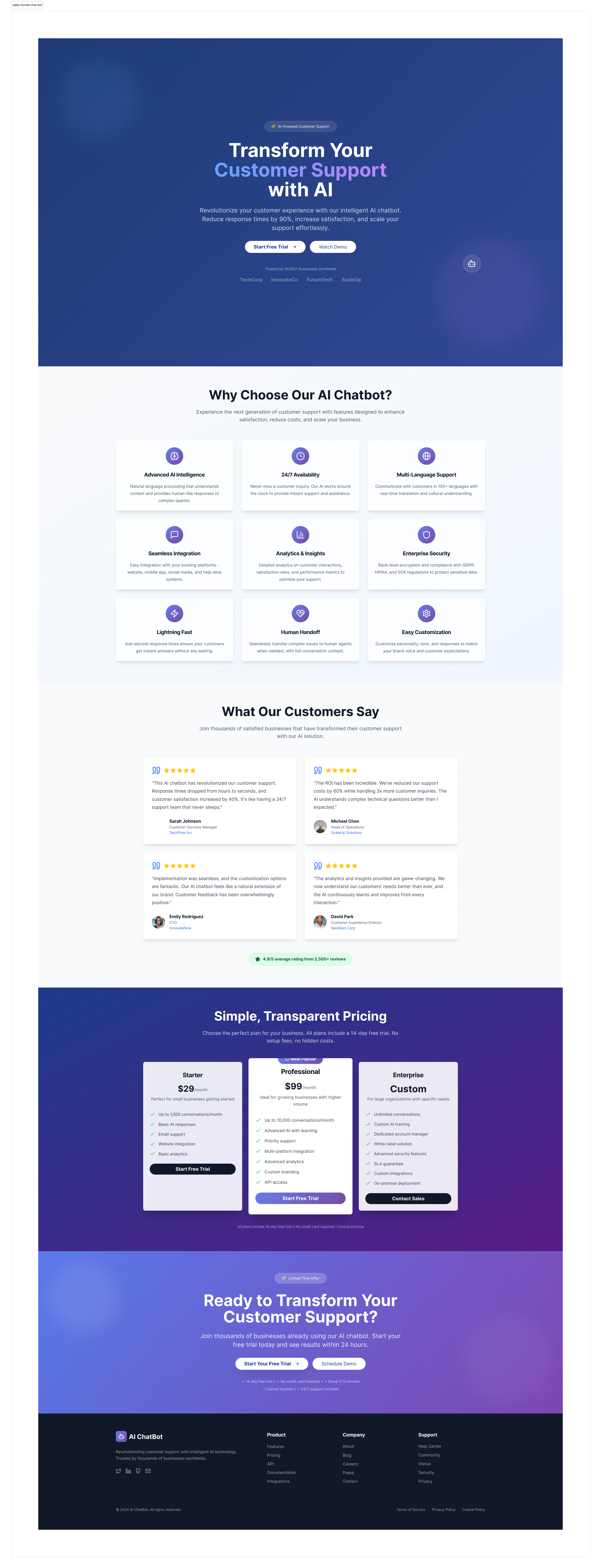 AI Chatbot Salesfunnel/AI chatbot Landing Page ai chatbot landingpage ai website design