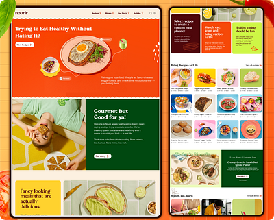 Nourir (Healthy Food Recipe Website) Landing Page Design branding figma food food recipe food recipe website foodwebsite landing page product design recipe ui ui design uiux web design