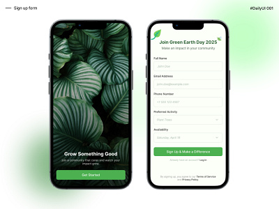 Sign up form Design - #DailyUI 001 app app design branding dailyui design figma graphic design illustration plant sign up typography ui uiux user experience user interface ux