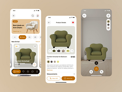 Furniture App UI/UX Design | Modern Shopping Experience with AR app design ar design e commerce furniture mobile app furniture store mobile app design modern design sleek design ui ui design user experience user interface