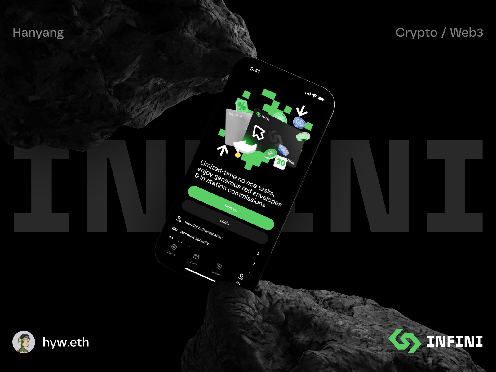 INFINI Card | The next-gen stablecoin neobank | App Onboaring UI app bitcoin blockchain branding btc card crypto design finance illustration infini minimal minimalist nft payment ui wallet web3