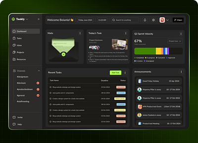 Taskly- Project & Team Management Dashboard b2b dashboard productivity project management saas task management team management ui design uiux web design