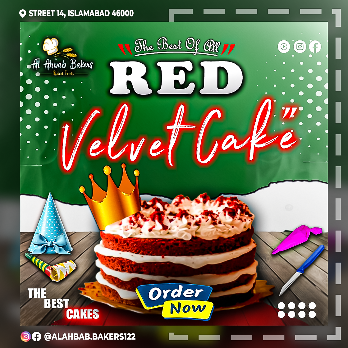 AL AHBAB BAKERS SOCIAL MEDIA DESIGN | INSTAGRAM POST al ahbab bakers bakers social media design bakery branding graphic design instagram post marketing red velvet cake social media design trending