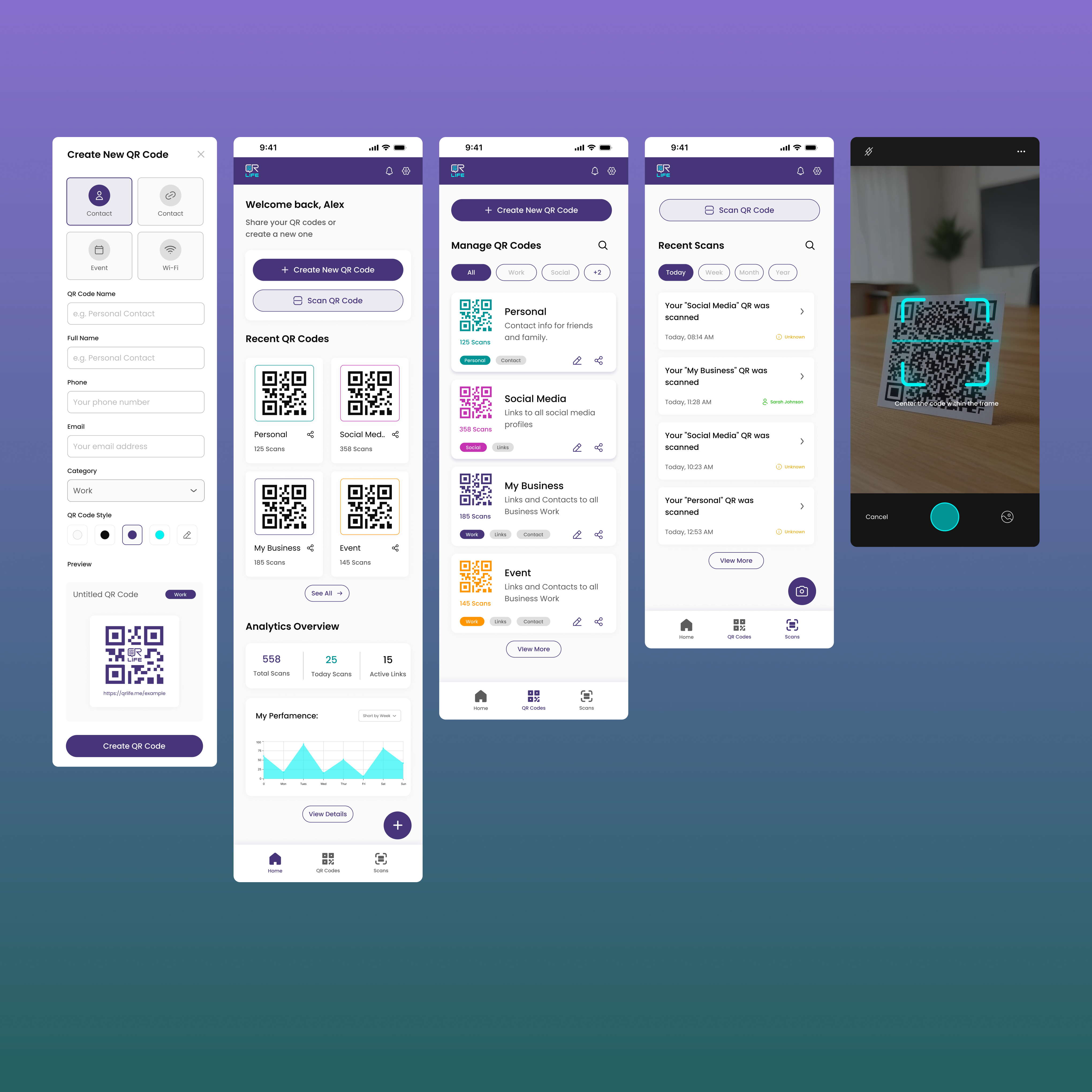qrlife.me – Smart QR Code Manager UI Design app experience figma mobile app ui ui design uiux user experience user interface ux