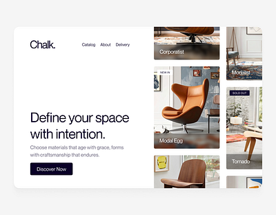 Chalk - Modern Furniture Landing Page collection discover products furniture landing page luxury designer minimal design minimalist modern modern chairs product listing shop shopify swiss design ui design ui ux design web design website design