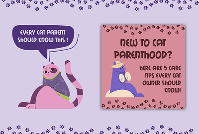 Cat Care Tips – Instagram Carousel for Pet Brands carousel design carousel for pet brands cat care cat illustration cozy aesthetic graphic design instagram instagram carousel instagram post pastel design pet brand pet care tips post design social media social media design