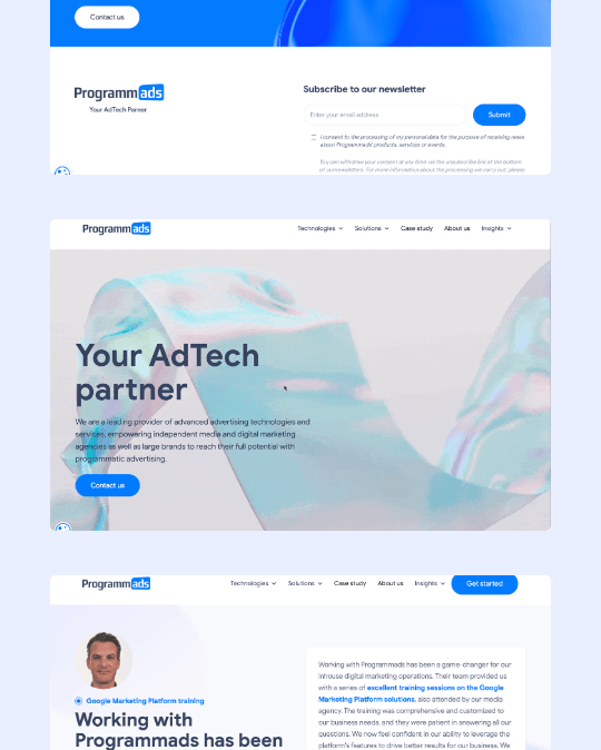 Programmads | Webflow leadgen website for an AdTech company adtech b2b website corporate website design hero section webflow webflow agency webflow website