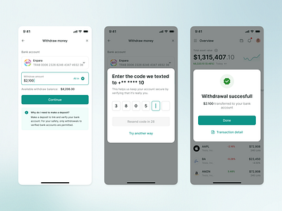 Fintech Withdraw Flow – Mobile UI Screens fintech mobile otp success ui ux withdraw