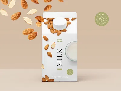 Organic Vegan almonds branding design foodphotography graphic design logo milk package packaging vegan