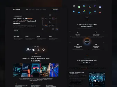 Modern MSP Website UI Design – Dark Theme agencyweb darktheme designerondemand digitalagency itwebsite landingpagedesign mspdesign responsiveweb webdesign webui