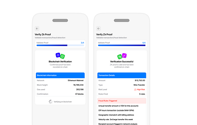 Verify ZK Proof Using AI & Blockchain app design app ui bank app blockchain card crypto defi design fintech mobile progress bar ui web design