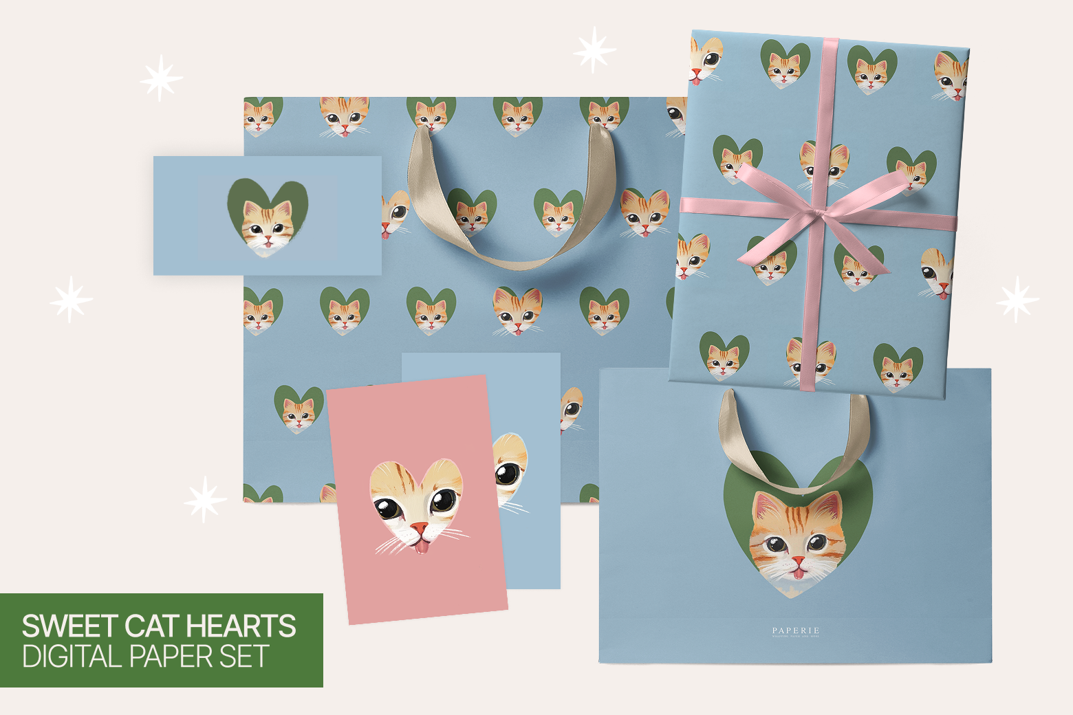 Starry Night & Sweet Cat catlover cutepackaging design giftbag giftwrapping graphic design illustration nightillustration packagingdesign starpattern