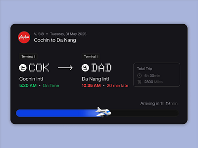 Flight Status Tracker airlines animation graphic design motion design prototype status tracking ui user experience ux widget