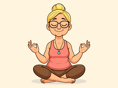 Cartoon Yoga Female | Vector Style Illustration 2d 2d art 2d artist 2d cartoon blond woman cartoon cartoon style cartoonish design dribbble dribbble artist female female cartoon illustration old woman peace relaxing woman yoga