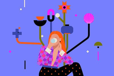 Quite Bloom coffee editorial illustration flat flower illustration minimal plants vector woman