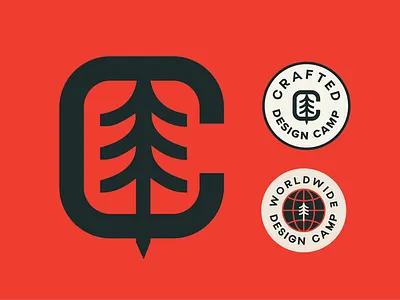 Design Camp Logo Badges badge branding c design geometric graphic design green icon illustration logo mark red seal sticker tree vector
