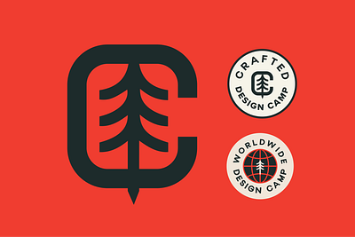 Design Camp Logo Badges badge branding c design geometric graphic design green icon illustration logo mark red seal sticker tree vector