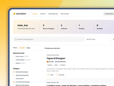 Qayedny Dashboard l opining projects l list view dashboard freelancers jobs ui design
