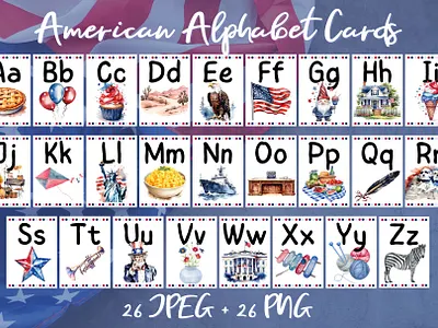 4th of July Alphabet Flashcards – Patriotic PNG 4th of july alphabet classroom clipart creative market digital flashcards early learning educational festive graphics flashcards holiday education homeschool illustration kids learning learning tools patriotic printable teaching aids usa