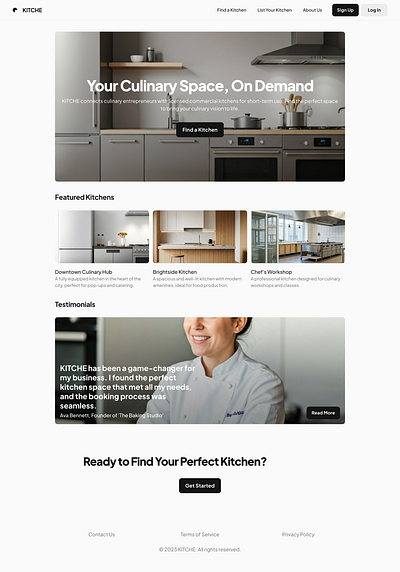 Kitche - Commercial Kitchen Booking Website booking design figma framer landing page minimalistic responsive ui ux ux design web design website